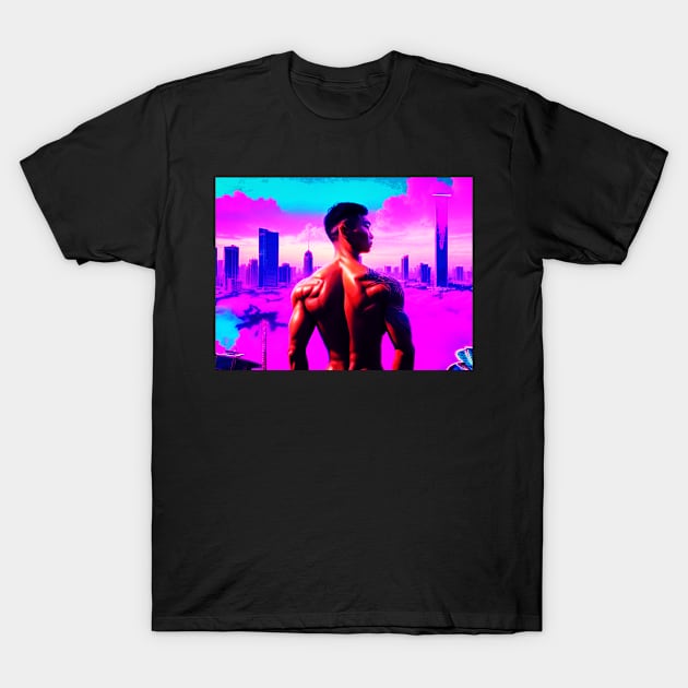 Shirtless Thai Man Overlooking Bangkok 4 T-Shirt by Korey Watkins